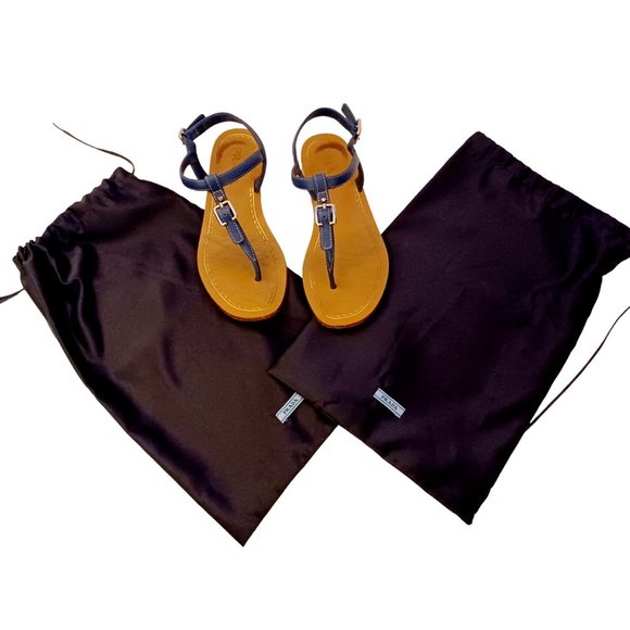 Prada Blue Leather Ankle Strap Size 35.5 Sandals With Dust Bags - Picture 1 of 10